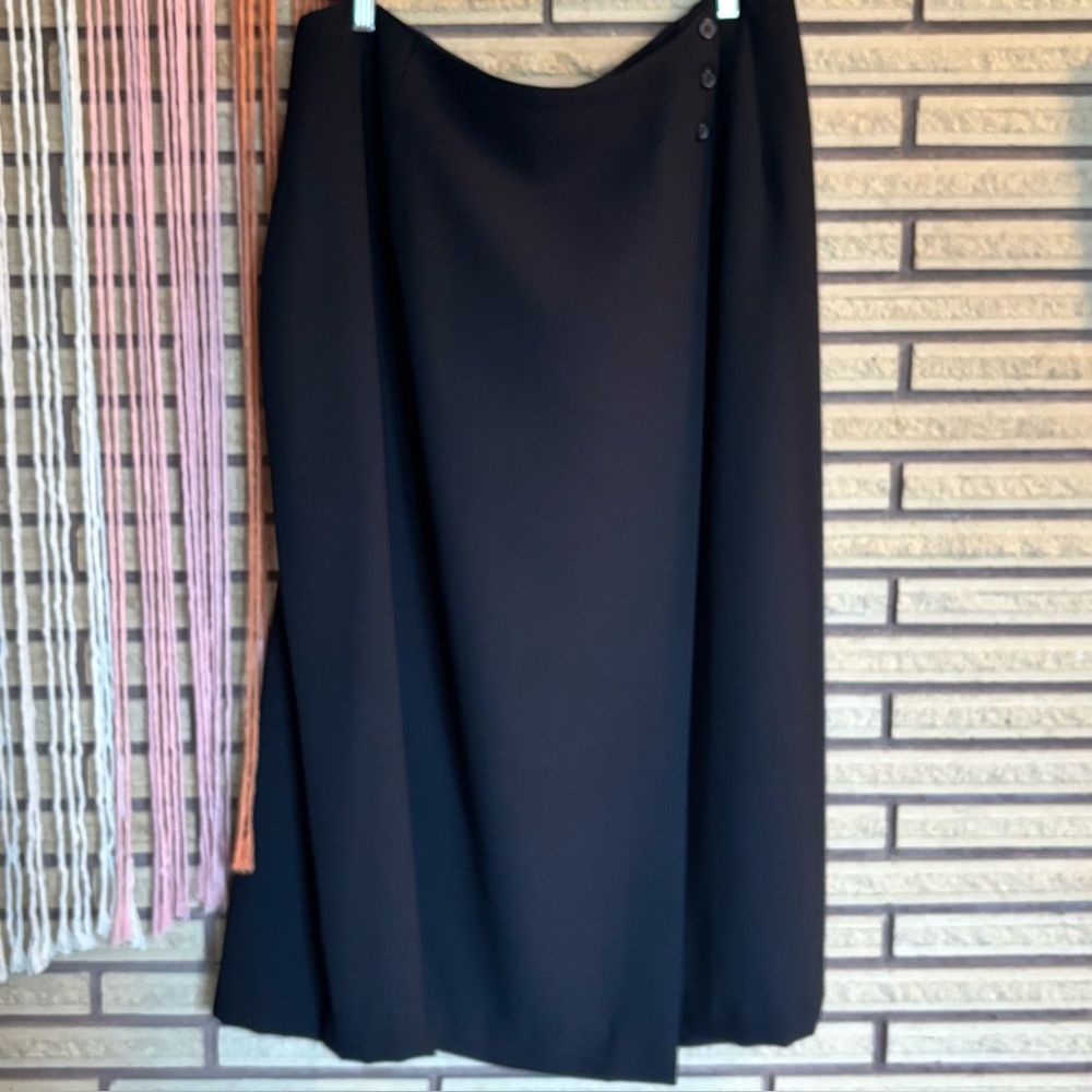 80's Louben Black Wrap Skirt - size 42 - Waist 39" - Classic Long Black Skirt